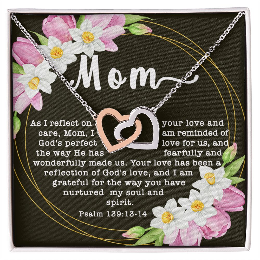 Interlocking Hearts CZ Crystal Rose/18K Gold Finish Necklace ~Psalm 139:13-14~