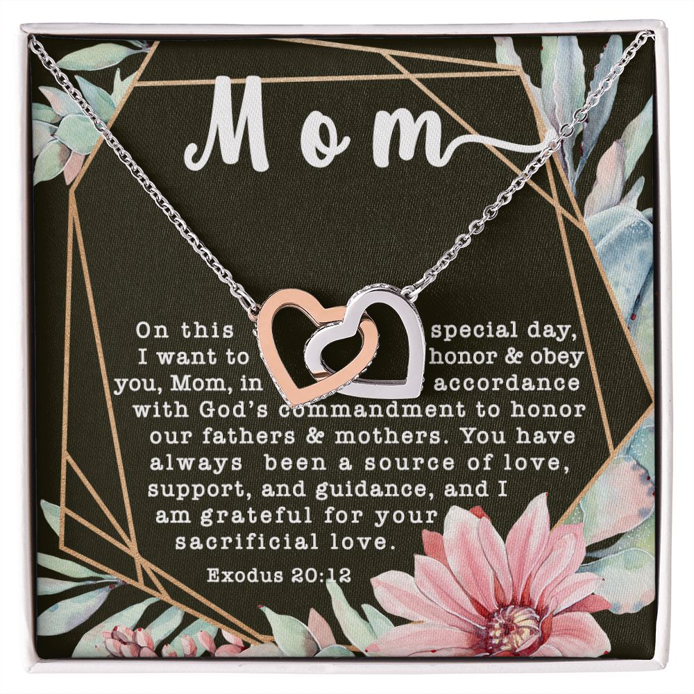 Products Interlocking Hearts CZ Crystal Rose/18K Gold Finish Necklace ~Exodus 20:12~