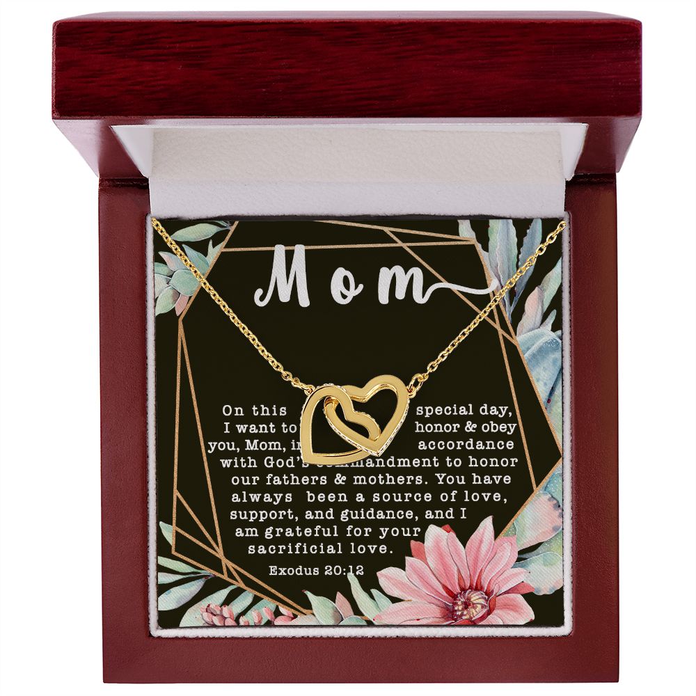 Products Interlocking Hearts CZ Crystal Rose/18K Gold Finish Necklace ~Exodus 20:12~