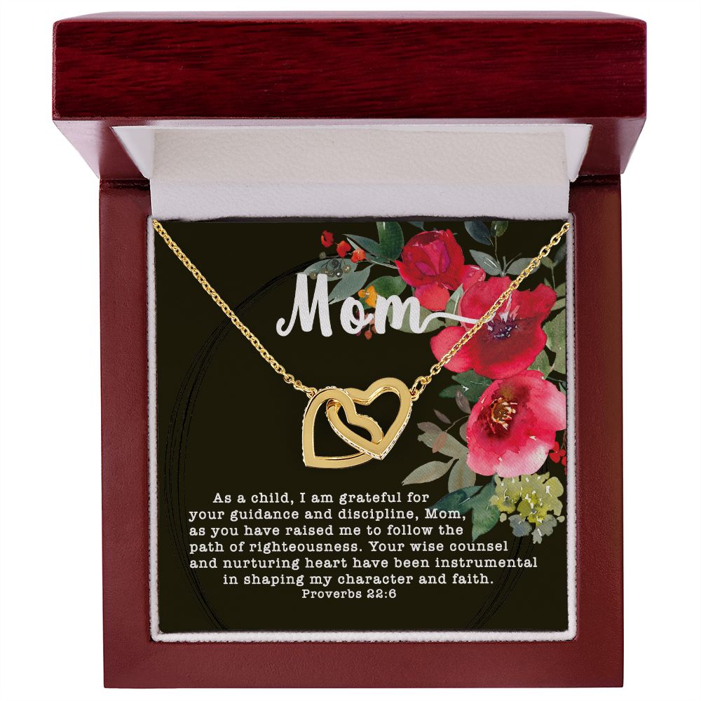 Interlocking Hearts CZ Crystal Rose/18K Gold Finish Necklace ~Proverbs 22:6~
