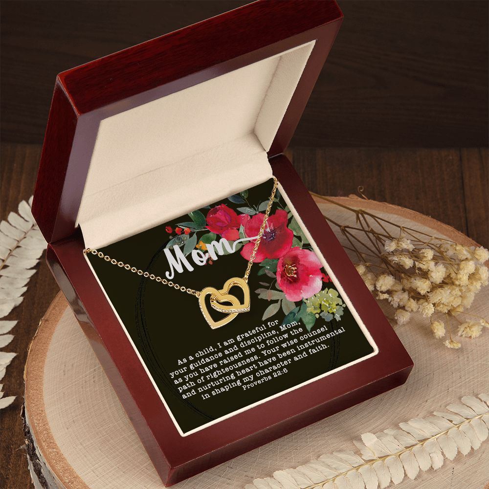 Interlocking Hearts CZ Crystal Rose/18K Gold Finish Necklace ~Proverbs 22:6~