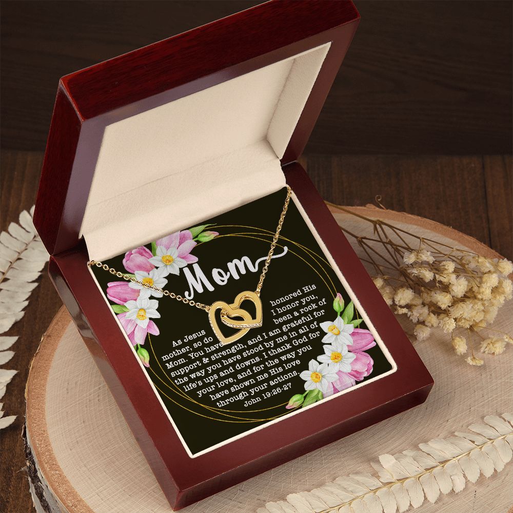 Interlocking Hearts CZ Crystal Rose/18K Gold Finish Necklace ~John 19:26-27~
