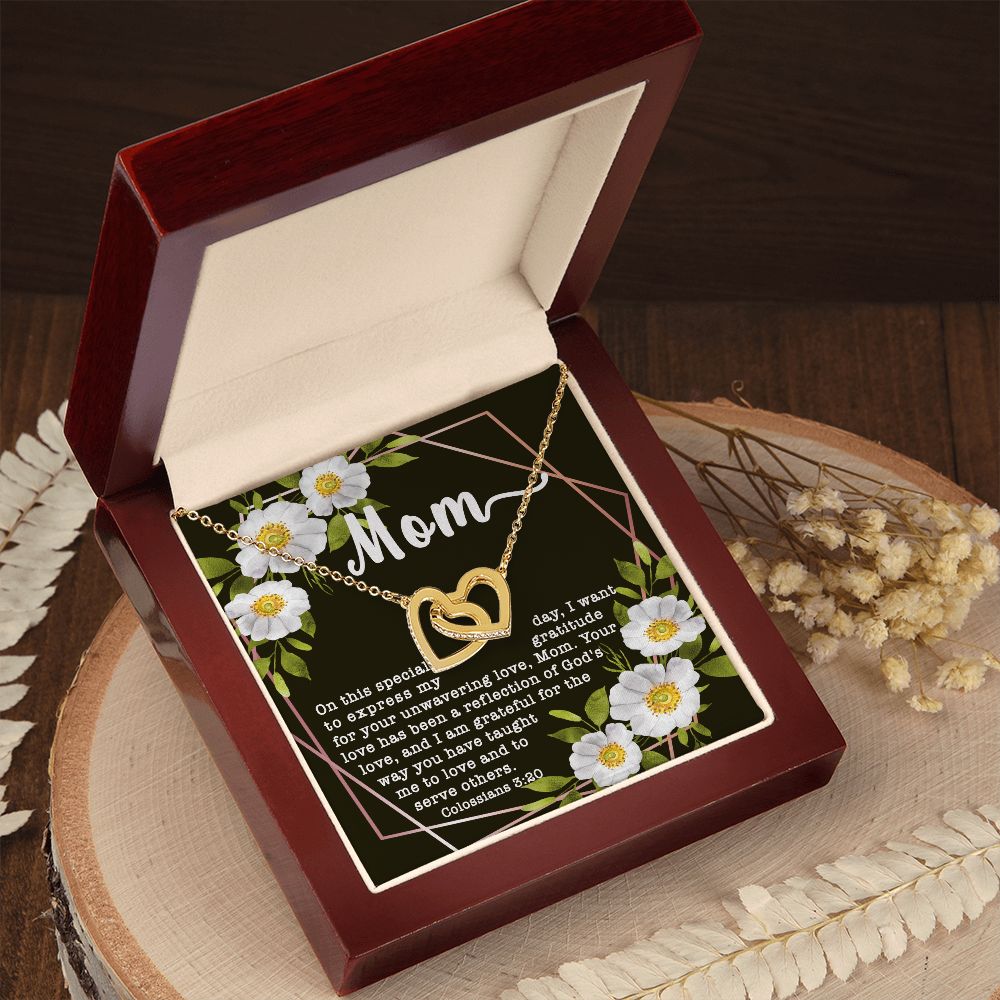 Interlocking Hearts CZ Crystal Rose/18K Gold Finish Necklace ~Colossians 3:20~
