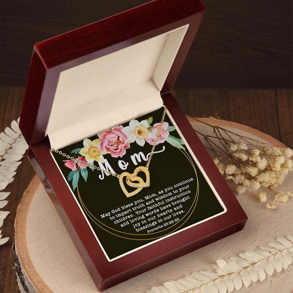 Interlocking Hearts CZ Crystal Rose/18K Gold Finish Necklace ~Proverbs 23:22-25~