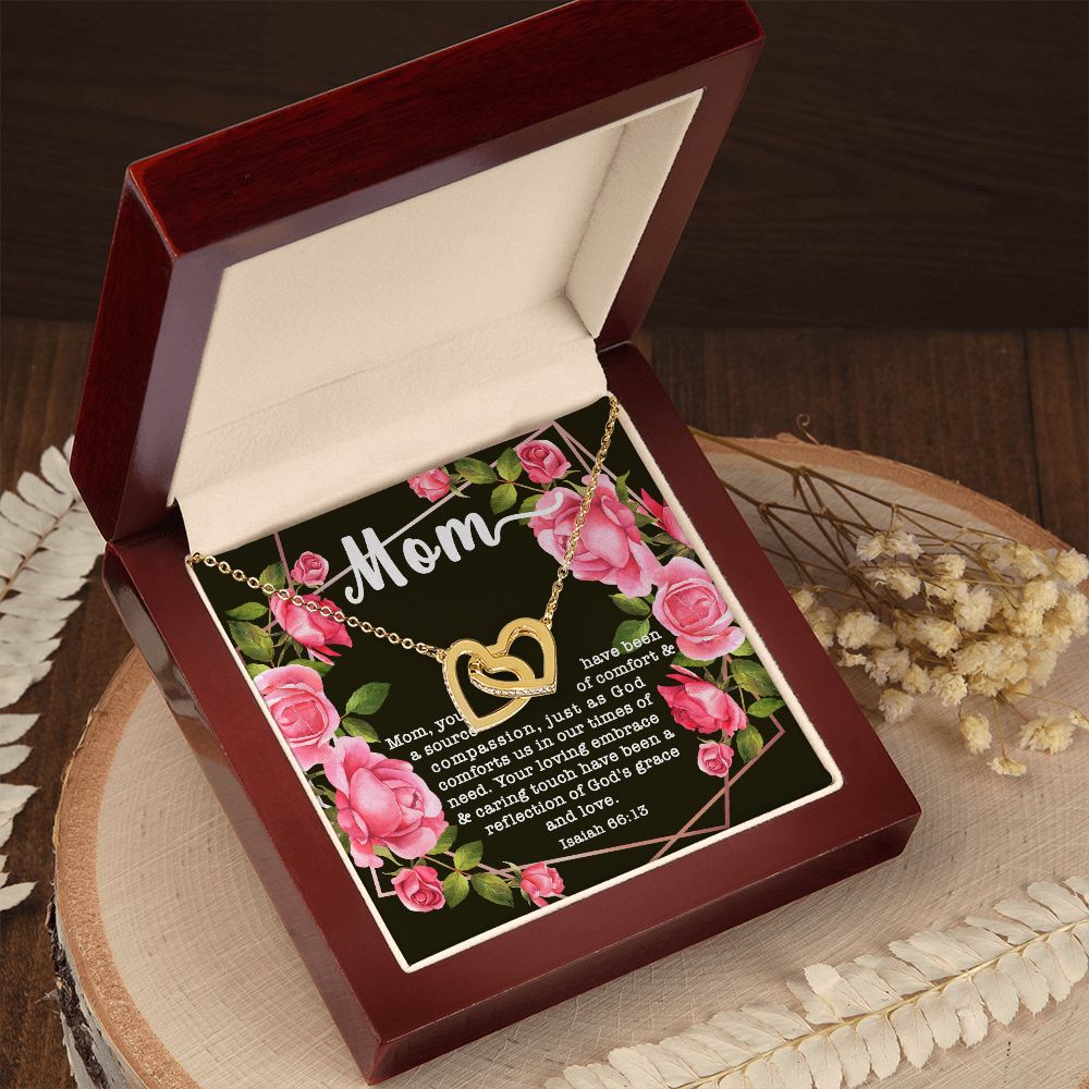 Interlocking Hearts CZ Crystal Rose/18K Gold Finish Necklace ~Isaiah 66:13~