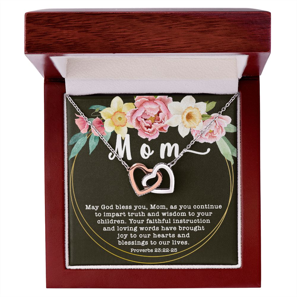 Interlocking Hearts CZ Crystal Rose/18K Gold Finish Necklace ~Proverbs 23:22-25~