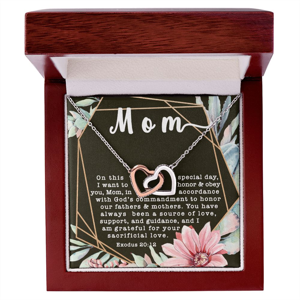 Products Interlocking Hearts CZ Crystal Rose/18K Gold Finish Necklace ~Exodus 20:12~