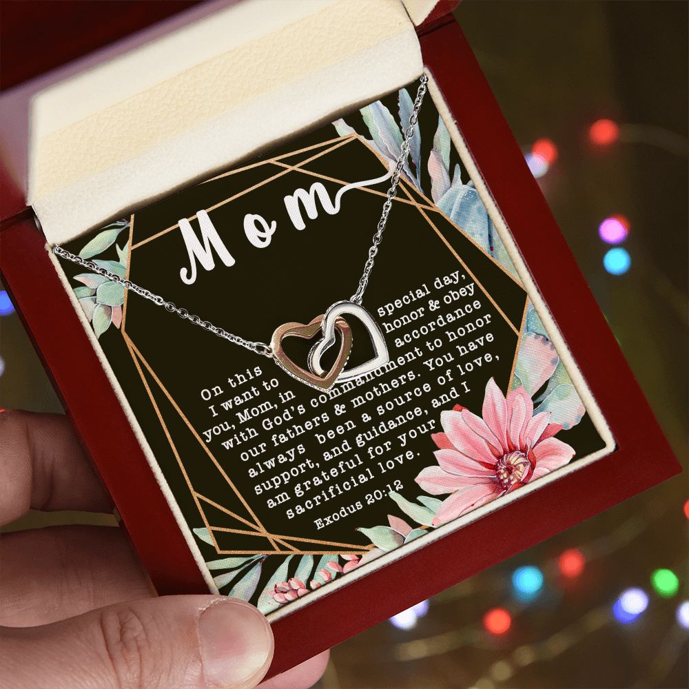Products Interlocking Hearts CZ Crystal Rose/18K Gold Finish Necklace ~Exodus 20:12~