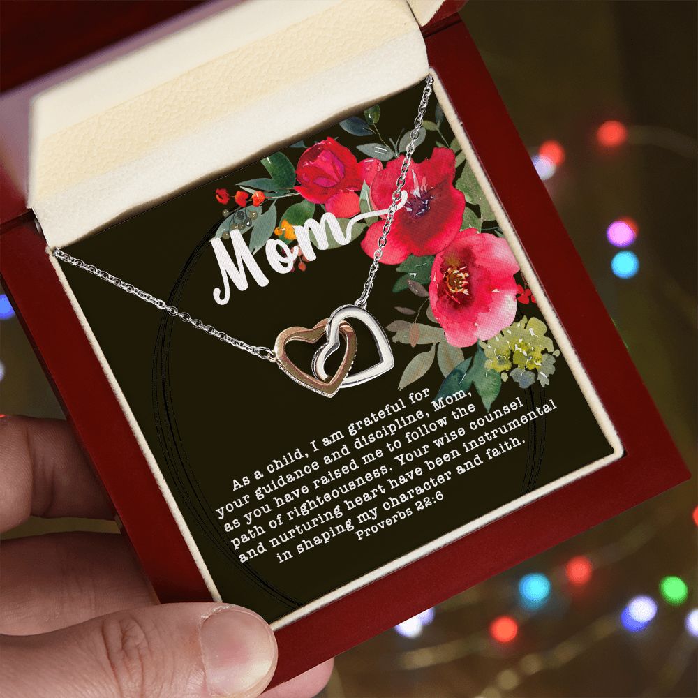 Interlocking Hearts CZ Crystal Rose/18K Gold Finish Necklace ~Proverbs 22:6~