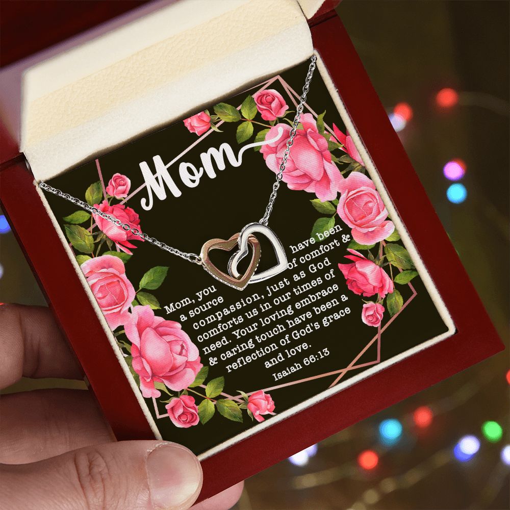 Interlocking Hearts CZ Crystal Rose/18K Gold Finish Necklace ~Isaiah 66:13~