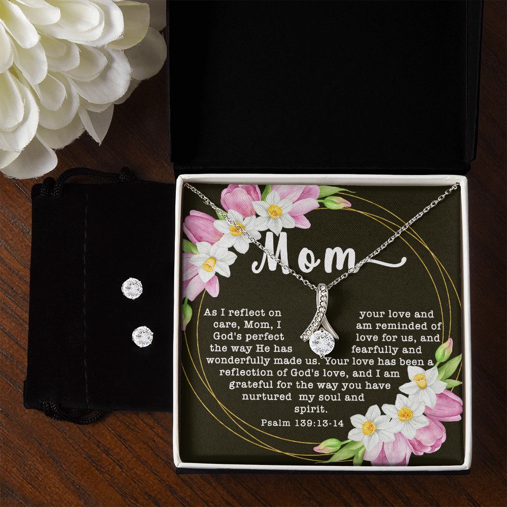 Alluring Beauty CZ Crystal 14K White Gold Finish Necklace & Earring ~Psalm 139:13-14~
