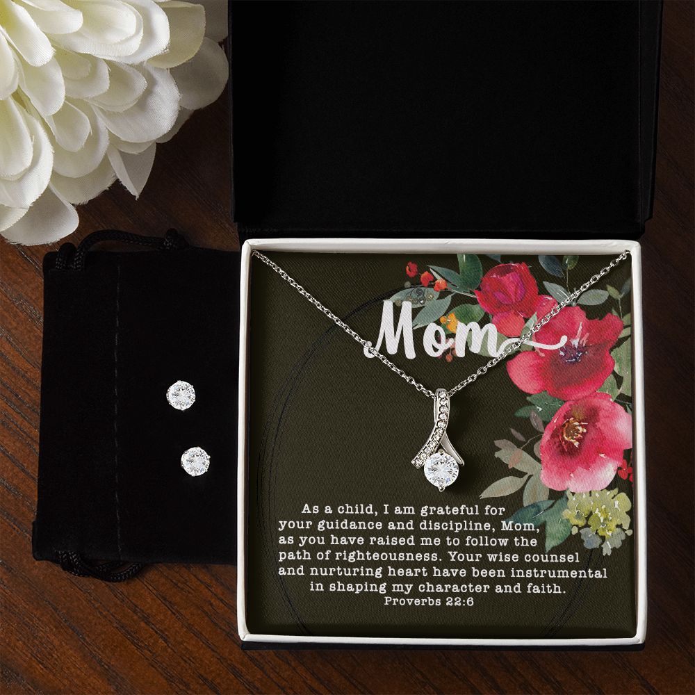 Alluring Beauty CZ Crystal 14K White Gold Finish Necklace & Earring ~Proverbs 22:6~