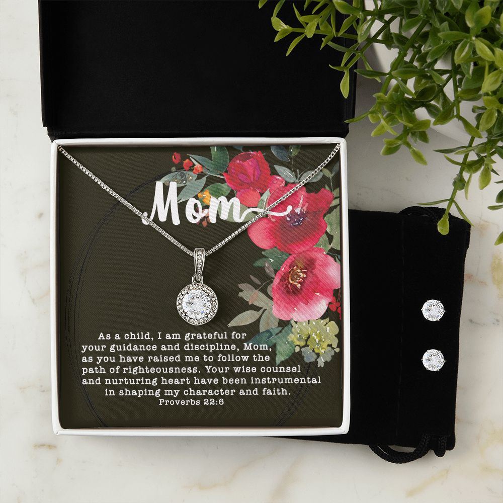 Eternal Hope CZ Crystal 14K White Gold Finish Necklace & Earring ~Proverbs 22:6~