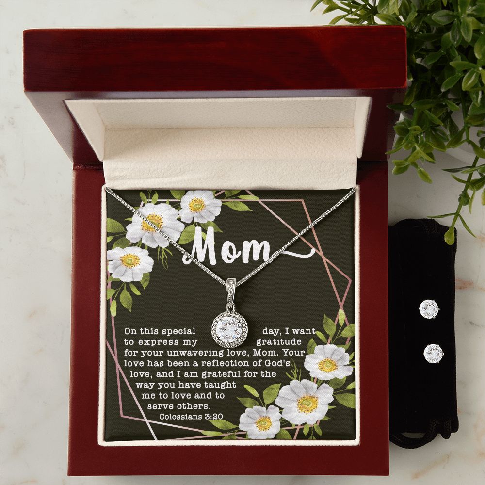 Eternal Hope CZ Crystal 14K White Gold Finish Necklace & Earring ~Colossians 3:20~