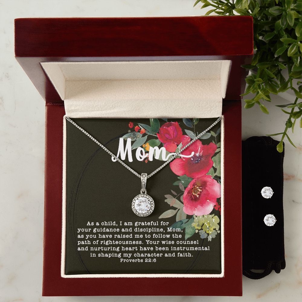 Eternal Hope CZ Crystal 14K White Gold Finish Necklace & Earring ~Proverbs 22:6~