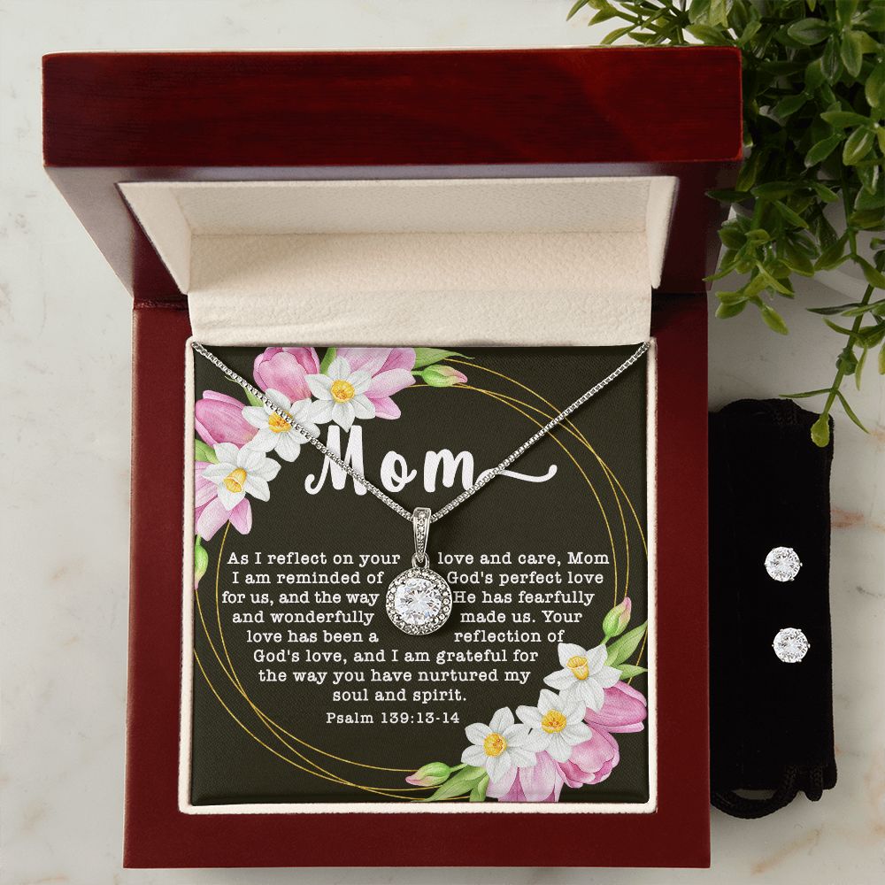 Eternal Hope CZ Crystal 14K White Gold Finish Necklace & Earring ~Psalm 139:13-14~
