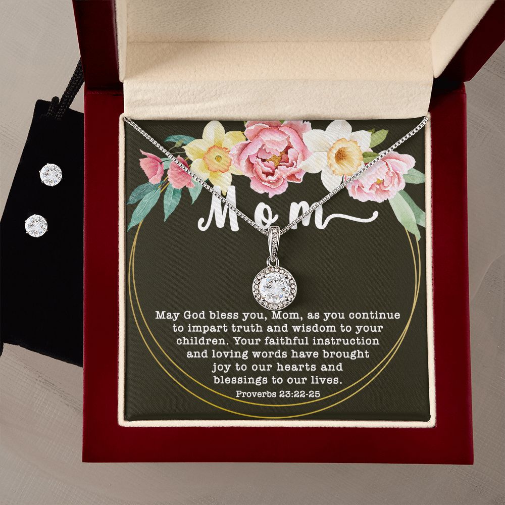 Eternal Hope CZ Crystal 14K White Gold Finish Necklace & Earring ~Proverbs 31:25-28~