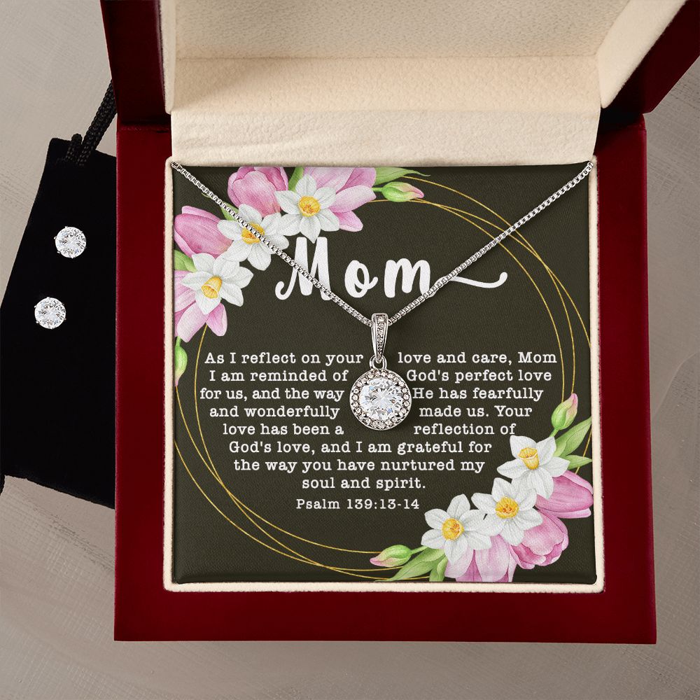 Eternal Hope CZ Crystal 14K White Gold Finish Necklace & Earring ~Psalm 139:13-14~