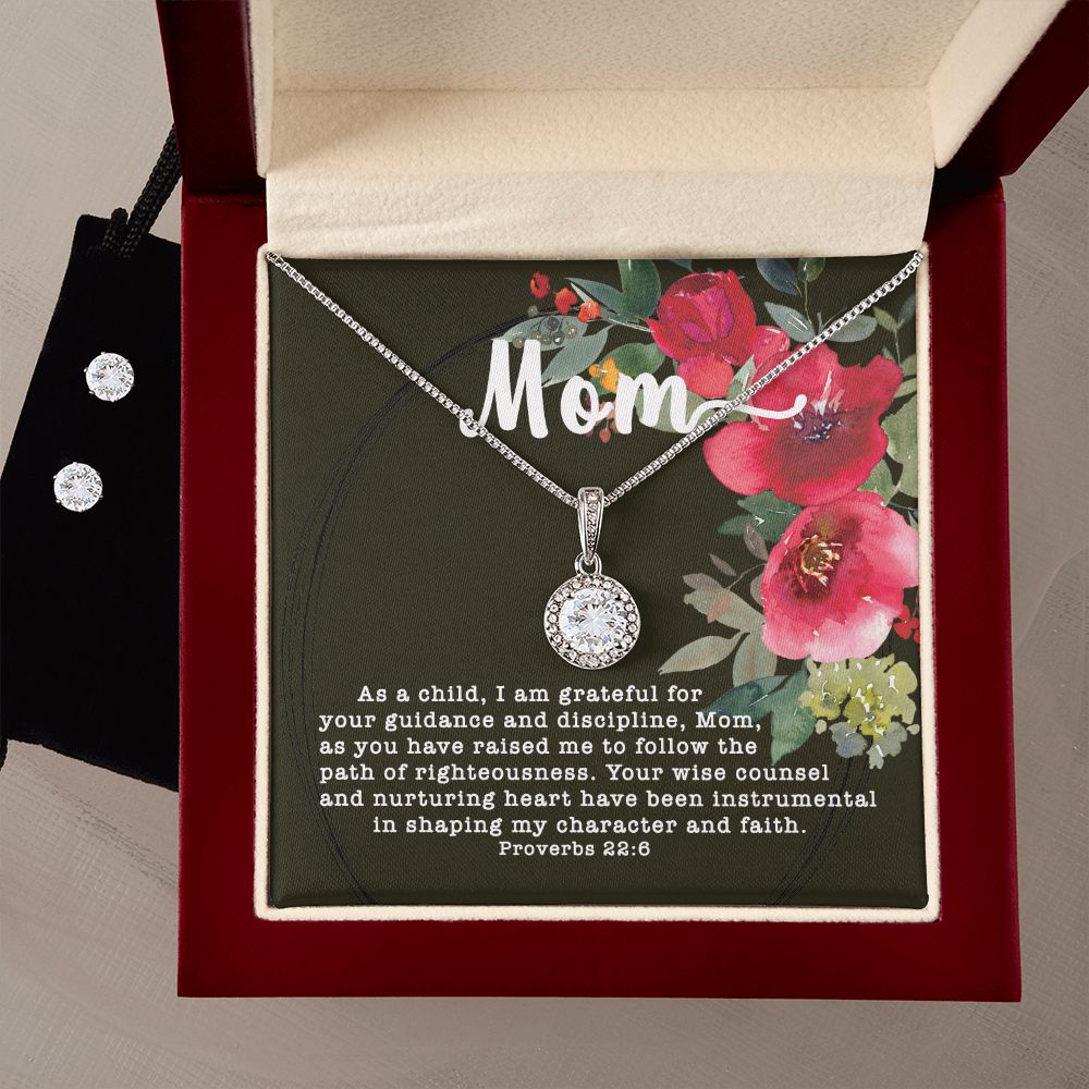 Eternal Hope CZ Crystal 14K White Gold Finish Necklace & Earring ~Proverbs 22:6~