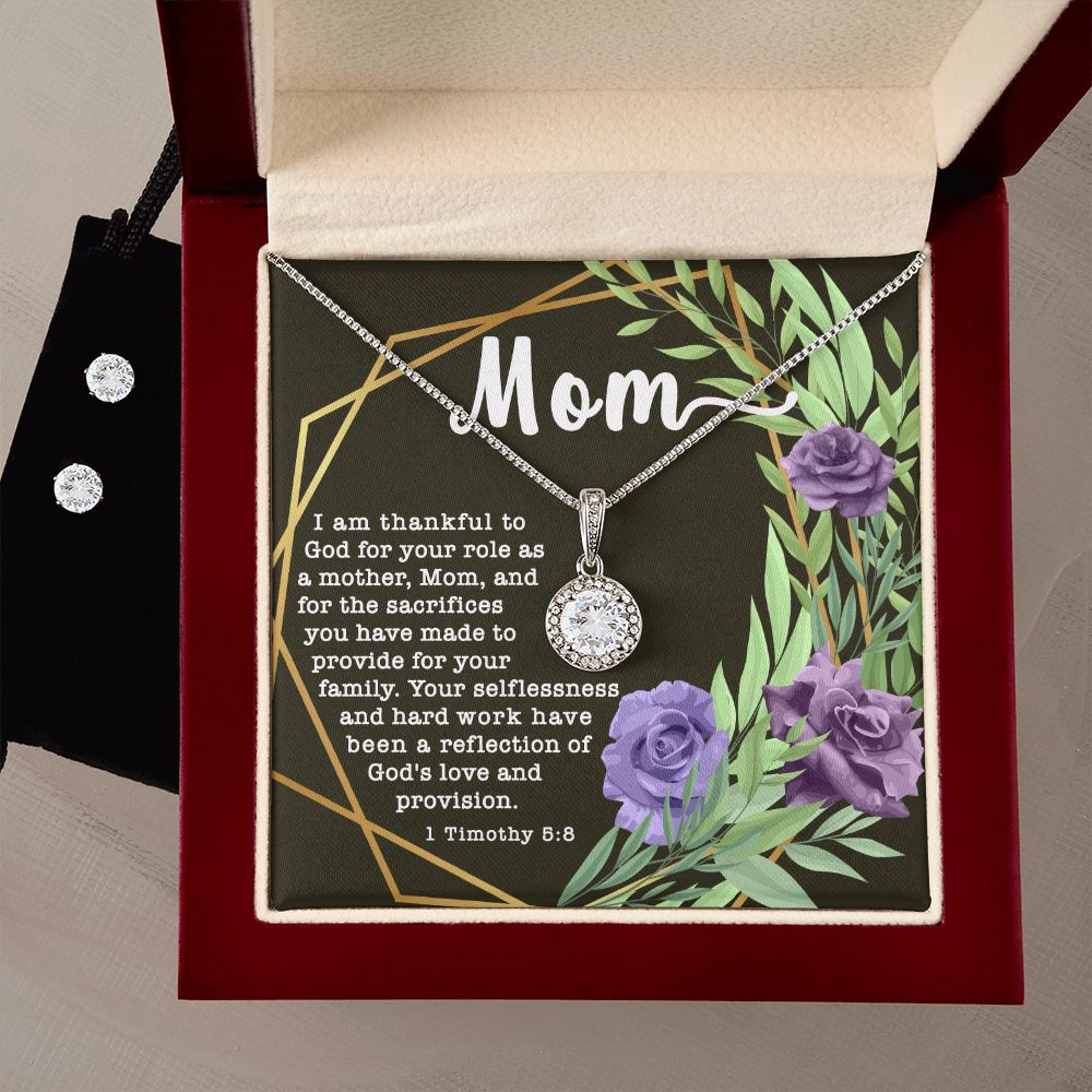 Eternal Hope CZ Crystal 14K White Gold Finish Necklace & Earring ~1 Timothy 5:8~