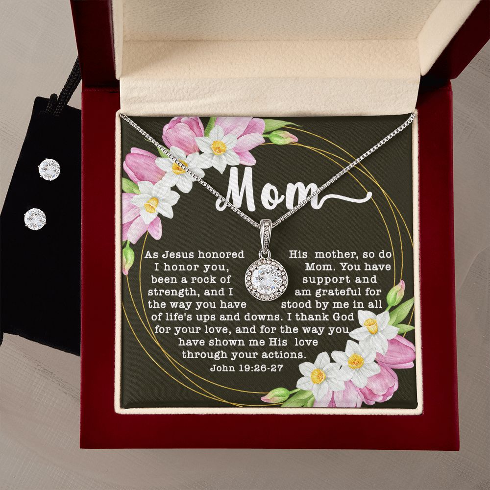 Eternal Hope CZ Crystal 14K White Gold Finish Necklace & Earring ~John 19:26-27~