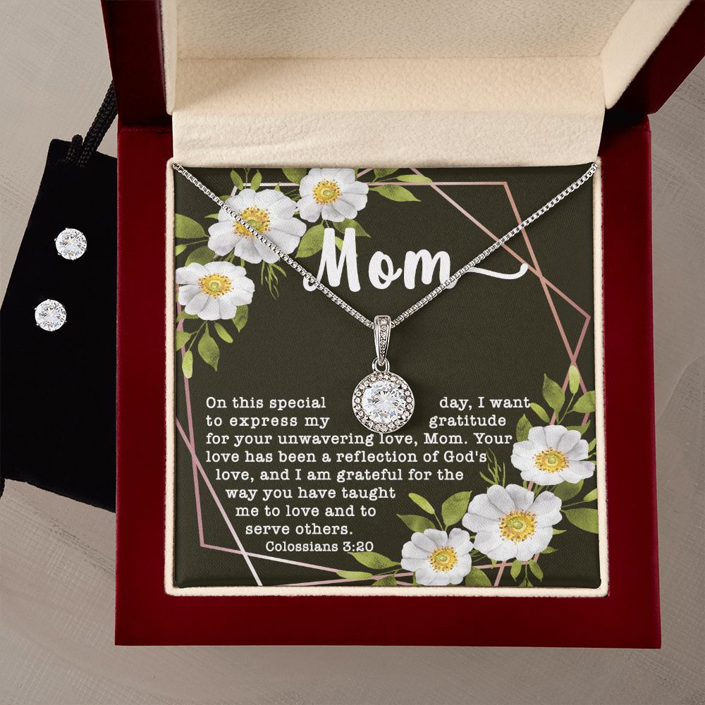 Eternal Hope CZ Crystal 14K White Gold Finish Necklace & Earring ~Colossians 3:20~