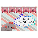 Hope Inspiring Nursery & Kids Bedroom Framed Canvas Wall Art - I Am A Child Of God ~John 1:12~ (Design: Elephant)
