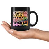 Bible Verses Dishwasher Safe Black Mugs - Psalm 91:7 Design 1