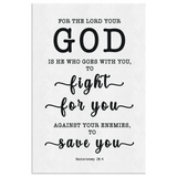 Minimalist Typography Framed Canvas - The Lord My God Saves Me ~Deuteronomy 20:4~