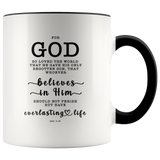 Typography Dishwasher Safe Accent Mugs - Believe In Him For Everlasting Life ~John 3:16~