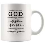 Typography Dishwasher Safe Accent Mugs - The Lord My God Saves Me ~Deuteronomy 20:4~