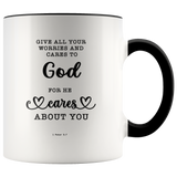 Typography Dishwasher Safe Accent Mugs - Casting Your Care Upon Him ~1 Peter 5:7~