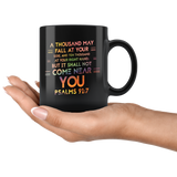 Bible Verses Dishwasher Safe Black Mugs - Psalm 91:7 Design 8