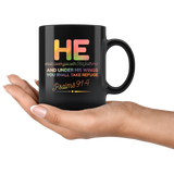Bible Verses Dishwasher Safe Black Mugs - Psalm 91:4 Design 8