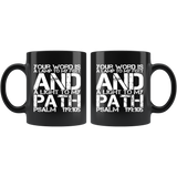Bible Verses Black Mugs - Psalm 119:105 (Design 7) - Meditate Healing Christian Store