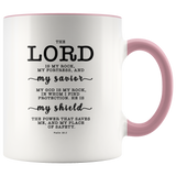 Typography Dishwasher Safe Accent Mugs - The Lord Is My Rock & Fortress ~Psalm 18:2~