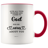 Typography Dishwasher Safe Accent Mugs - Casting Your Care Upon Him ~1 Peter 5:7~