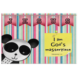 Hope Inspiring Nursery & Kids Bedroom Framed Canvas Wall Art - I Am God's Masterpiece ~Ephesians 2:10~ (Design: Panda 1)