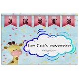 Hope Inspiring Nursery & Kids Bedroom Framed Canvas Wall Art - I Am God's Masterpiece ~Ephesians 2:10~ (Design: Giraffe 2)