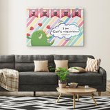 Hope Inspiring Nursery & Kids Bedroom Framed Canvas Wall Art - I Am God's Masterpiece ~Ephesians 2:10~ (Design: Dinosaur)