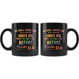 Bible Verses Dishwasher Safe Black Mugs - Psalm 91:4 Design 2
