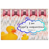 Hope Inspiring Nursery & Kids Bedroom Framed Canvas Wall Art - I Am God's Masterpiece ~Ephesians 2:10~ (Design: Duck)