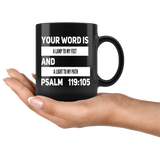 Bible Verses Black Mugs - Psalm 119:105 (Design 21) - Meditate Healing Christian Store