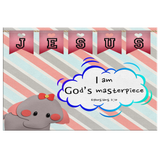 Hope Inspiring Nursery & Kids Bedroom Framed Canvas Wall Art - I Am God's Masterpiece ~Ephesians 2:10~ (Design: Elephant)