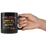 Bible Verses Dishwasher Safe Black Mugs - Psalm 91:4 Design 2