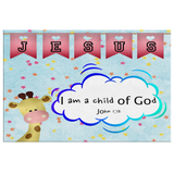 Hope Inspiring Nursery & Kids Bedroom Framed Canvas Wall Art - I Am A Child Of God ~John 1:12~ (Design: Giraffe 2)