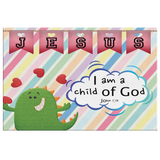 Hope Inspiring Nursery & Kids Bedroom Framed Canvas Wall Art - I Am A Child Of God ~John 1:12~ (Design: Dinosaur)