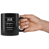 Typography Dishwasher Safe Black Mugs - He Is Faithful And Just To Forgive ~1 John 1:9~