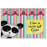 Hope Inspiring Nursery & Kids Bedroom Framed Canvas Wall Art - I Am A Child Of God ~John 1:12~ (Design: Panda 1)