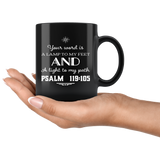 Bible Verses Black Mugs - Psalm 119:105 (Design 5) - Meditate Healing Christian Store